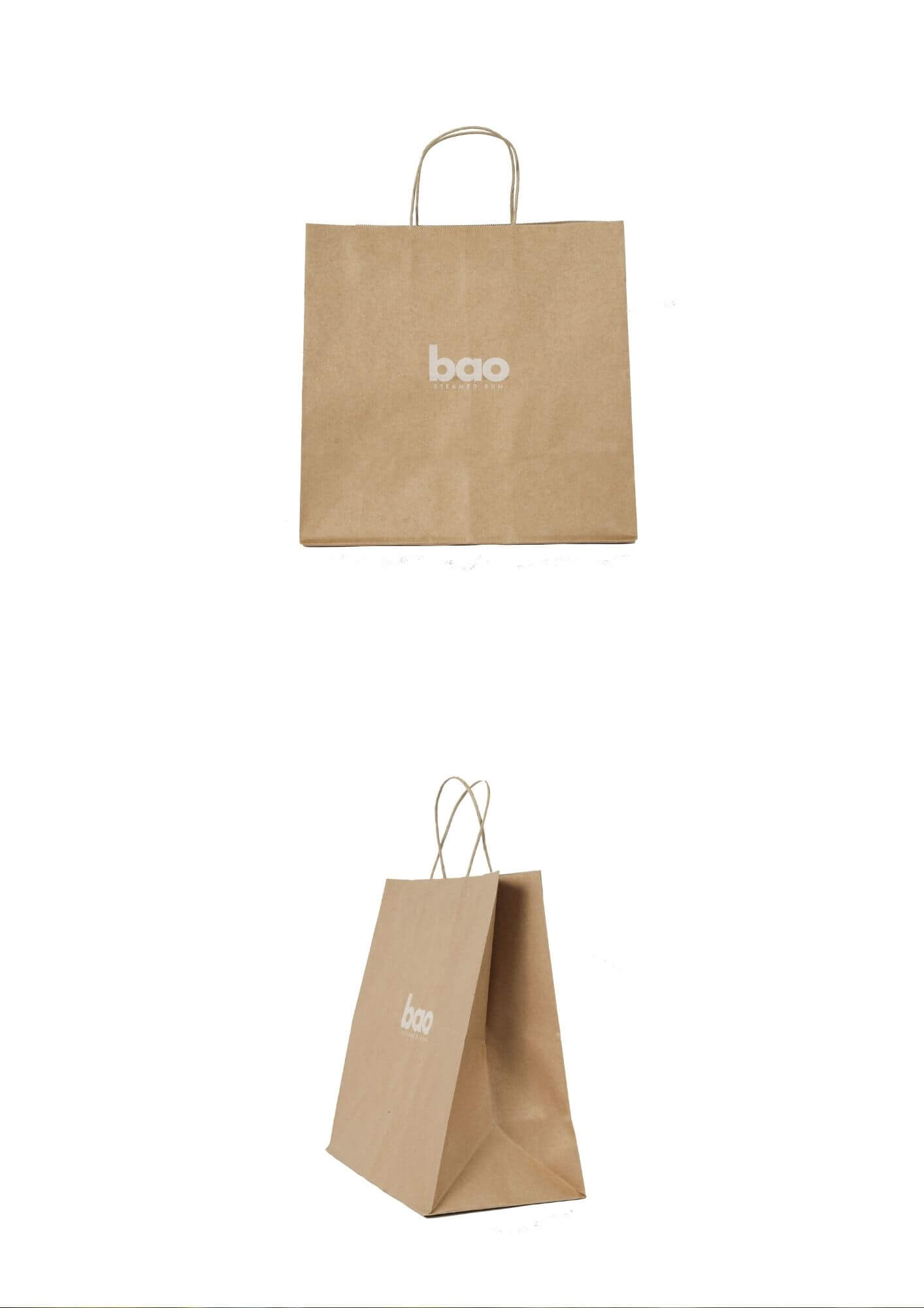 A brown kraft paper bag printed by max packaging for bao